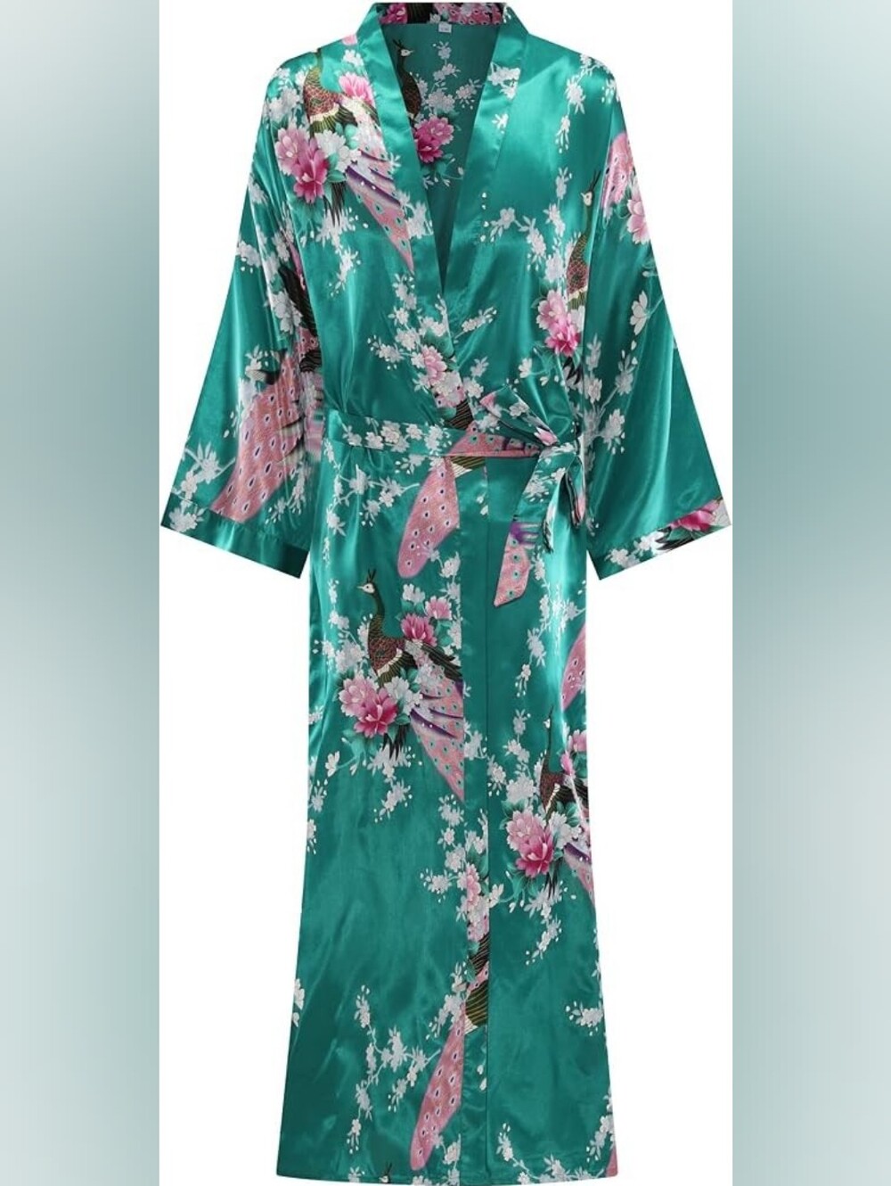 Floral Long Silky Robe Peacock